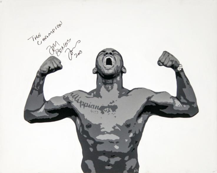 JON-JONES-memorabilia-signed-UFC-memorabilia-Mike-Ramirez-painting-artwork-autograph-portrait-Ultimate-Fighting-Championships-Bones MMA