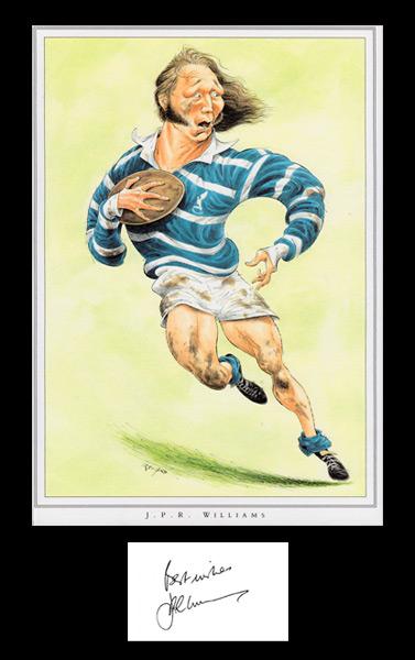 JPR-Williams-autograph-Wales-Rugby-memorabilia-John-Ireland-print-signed-book-plate-London-Welsh-union-British-Lions-doctor-caricature