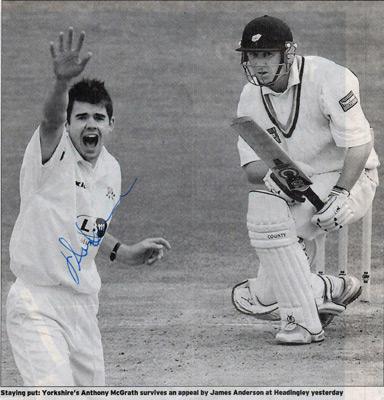 James-Anderson-autograph-signed-lancashire-cricket-memorabilia-lancs-ccc-England-test-match-leading-wicket-taker-jimmy-yorks-anthony-mcgrath-lbw-roses-match