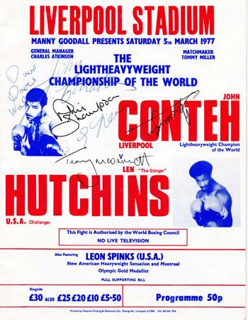 JOHN CONTEH hand-signed Title Fight boxing programme Liverpool FC players