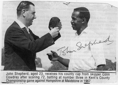 John-Shepherd signed-Kent-CCC-cricket-memorabilia-shep-debut-autograph-cowdrey-cap