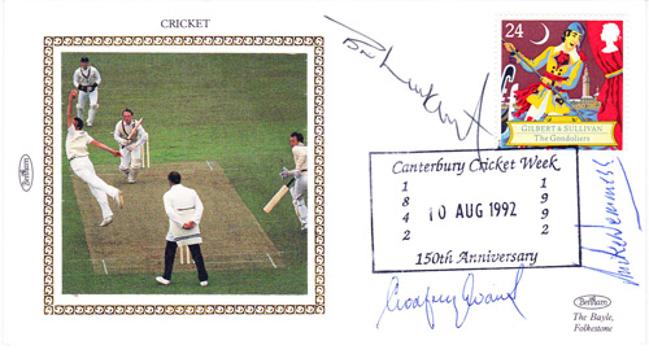 Kent-CCC-cricket-memorabilia-Brian-Luckhurst-autograph-Godfrey-Evans-autograph-Mike-Denness-autograph-Canterbury-Cricket-week-signed-First-day-cover-FDC-autographed