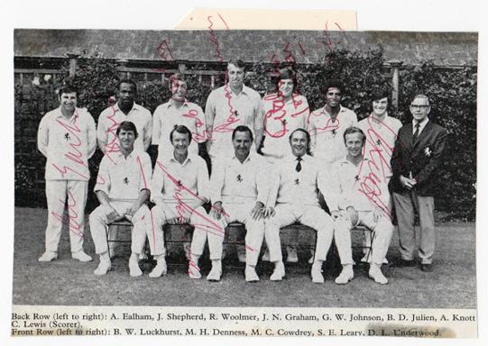 Kent-CCC-signed-cricket-memorabilia-team-photo-1970-county-champions-Luckhurst-Asif-Iqbal-Woolmer-Shepherd-Cowdrey-Knott-Underwood-Ealham-Denness-Julien-autograph