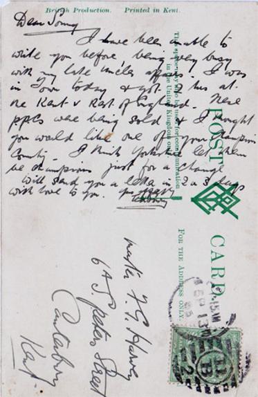 Kent-cricket-memorabilia-KCCC-1906-County-cricket-champions-postcard-Frank-Woolley-Colin-Blythe-CHB-Marsham-message-stamp