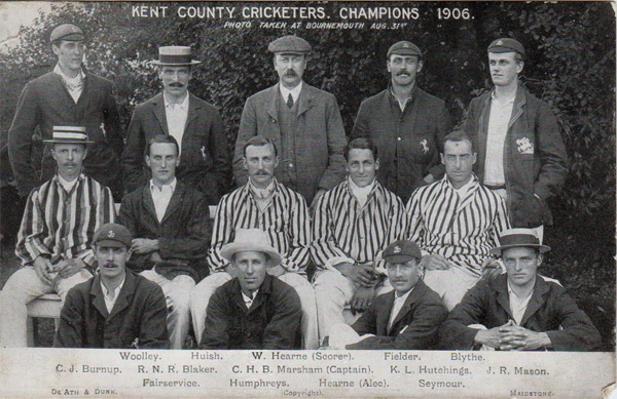 Kent-cricket-memorabilia-KCCC-1906-County-cricket-champions-postcard-Frank-Woolley-Colin-Blythe-CHB-Marsham