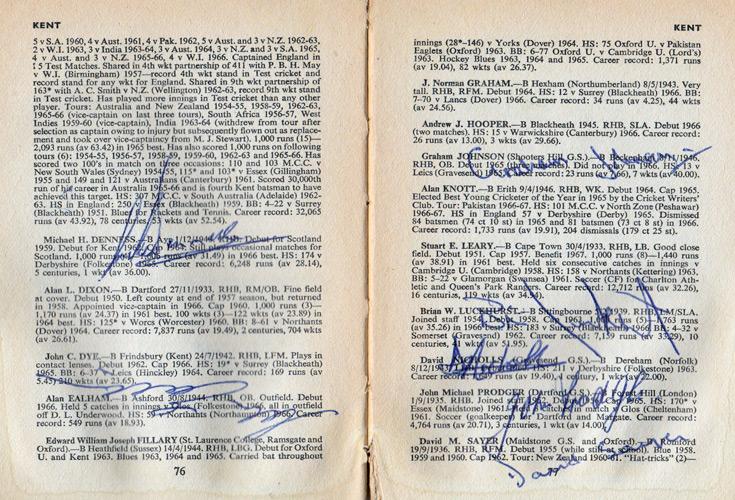 Kent-cricket-memorabilia-KCCC-autographs-signed-Playfair-Cricket-Annual-1968-1969-Mike-Denness-Brian-Luckhurst-Alan-Ealham-Nicholls-Brown