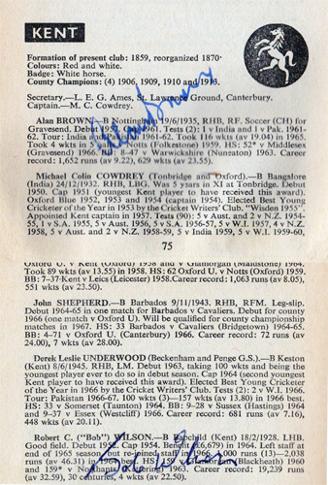 Kent-cricket-memorabilia-KCCC-autographs-signed-Playfair-Cricket-Annual-1968-1969-Mike-Denness-Brian-Luckhurst-Alan-Ealham-Nicholls-Graham-Johnson