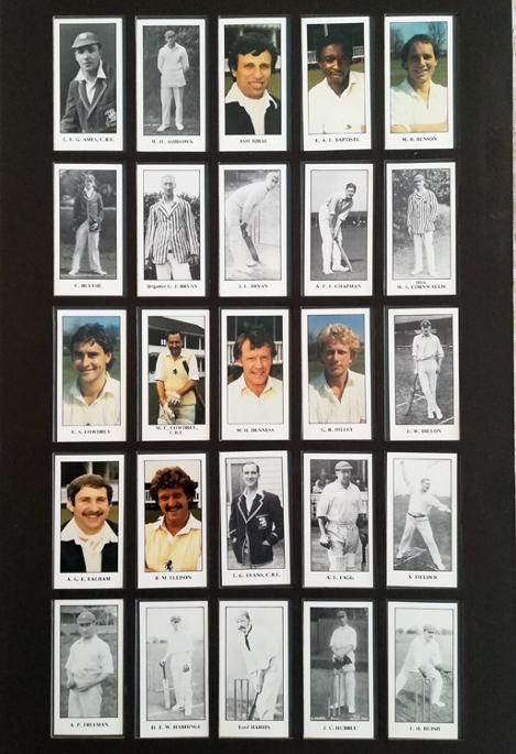 Kent-cricket-memorabilia-KCCC-set-of-50-player-cigarette-cards-ec-edward-wharton-Tigar-cowdrey-ames-woolley-knott-underwood-evans-freeman-harris-framed