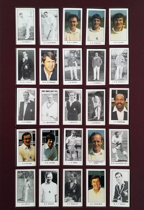 Kent-cricket-memorabilia-KCCC-set-of-50-player-cigarette-cards-ec-edward-wharton-Tigar-cowdrey-ames-woolley-knott-underwood-evans-freeman-harris-framed