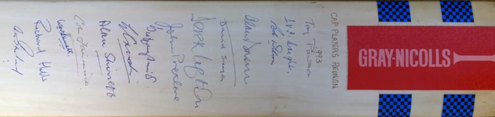 Kent-cricket-memorabilia-signed-bat-1993-capped-players-reunion-doug-wright-bob-wilson-derek-ufton-pretlove-levett-sayer-brown-crush-pawson-kccc-legends