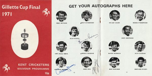 Kent-cricket-signed-1971-Gillette-Cup-Final-souvenir-programme-Lords-Lancs-Dye-Johnson-Graham