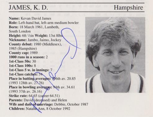 Kevan-James-autograph-signed-hampshire-cricket-memorabilia-hants-ccc-signature