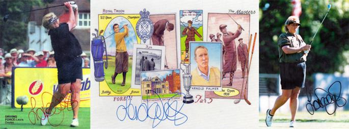 Dame Laura Davies signed historical golf birthday card Arnold Palmer Bobby Jones St Andrews memorabilia