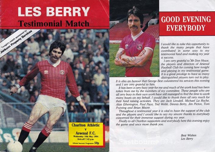 Les-Berry-autograph-signed-charlton-athletic-football-memorabilia-testimonial-match-may-1984-arsenal-george-best-the-valley-cafc