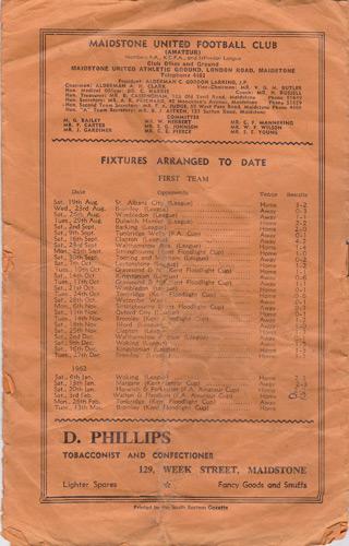 Maidstone-United-Urd-football-memorabilia-1962-official-match-day-programme-FA-Amateur-Cup-Walton-Hersham-back