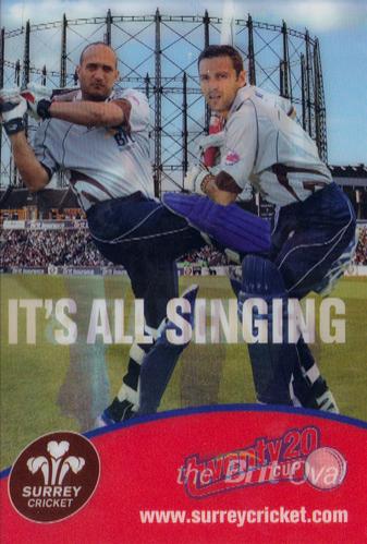 Mark-Ramprakash-memorabilia-Mark-Butcher-Surrey-CCC-cricket-memorabilia-Twenty-20-promo-card-Oval-Singing-Dancing