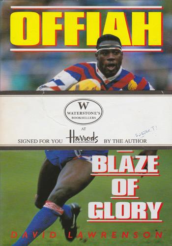 Martin-Offiah-memorabilia-Martin-Offiah-autograph-signed-biography-A-Blaze-of-Glory-David-Lawrenson-wigan-warriors-rugby-memorabilia-widnes-chariots-of-fire-1983