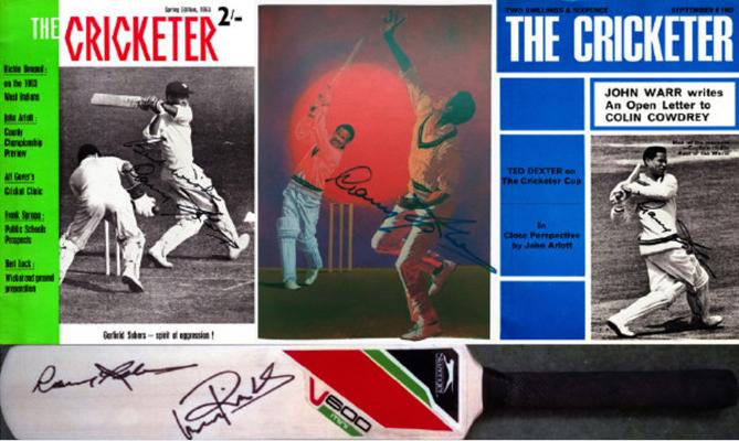 Garry Sobers Viv Richards signed bat cricketer magazine west indies cricket memorabilia autograph Graham Budd Auctions Sporting