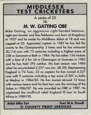 Mike-Gatting-autograph-signed-Middlesex-cricket-memorabilia-England-test-match-captain-gatt-Middx-CCC-MW-obe-cricketers-county-print-player-card