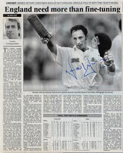 NASSER-HUSSAIN-autograph-signed-Essex-cricket-memorabilia-England-test-match-captain-batsman-india-2002-averages-sunday-times-newspaper-article