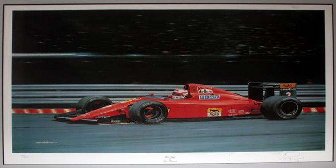 NIGEL-MANSELL-memorabilia-F1-memorabilia-Ferrari-memorabilia-Ivan-Berryman-signed-print-limited-edition-Hot-Stuff-Red-Five-motorsports