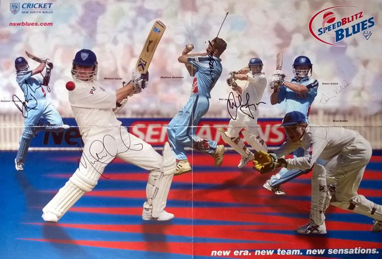 New South Wales NSW Blues multi-signed 20/20 cricket poster Clarke Haddin Katich