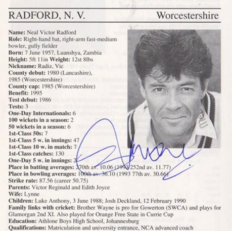 Neal-Radford-autograph-signed-worcestershire-cricket-memorabilia-worcs-ccc-england-bowler-zambia-whos-who-signature