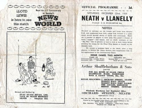 Neath-rugby-memorabilia-llanelly-1956-programme-dec-22-llanelli-the-gnoll-wrfu-carwyn-james-outside-half-welsh-all-blacks-courtney-meredith-roy-john-rees-stephens