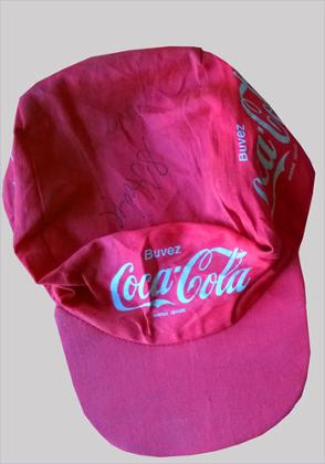 Multi-signed ONCE cycling memorabilia / Coca-Cola cycling cap Autographed Laurent Jalabert Stephen Hodge Tour de France memorabilia