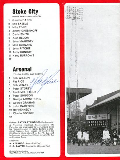 Pat-Rice-autograph-signed-Arsenal-FC-football-memorabilia-1971-FA-Cup-Semi-final-replay-programme-stoke-city-signature-gunners