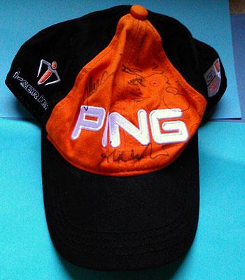 PING golf cap signed by Lee Westwood, Miguel Angel Jimenez, Nick Dougherty golfing memorabilia 