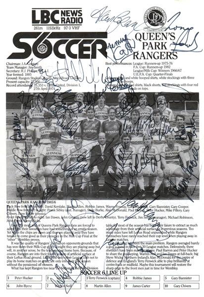 QPR-FC-football-memorabilia-London-6-a-side-indoor-soccer-championships-programme-signed-Wembley-Arena-LBC-team-Queens-Park-Rangers-autographs