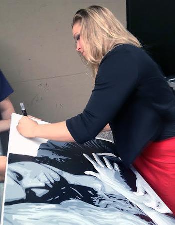 RONDA-ROUSEY-memorabilia-signed-UFC-memorabilia-Mike-Ramirez-Fine-Art-Painting-artwork-Rowdy-autograph-signature-signing-350