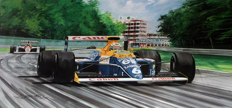 Ricardo-Patrese-memorabilia-Williams-F1-memorabilia-formula-one-signed-print-framed-artist-Simon-Ward-autographed