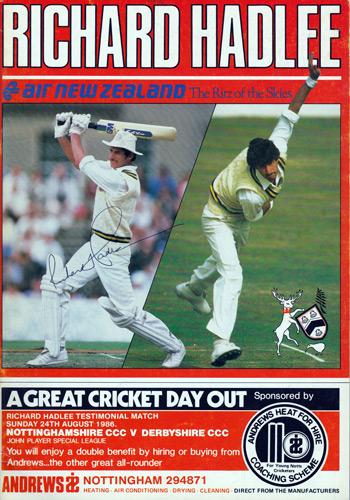 Sir Richard Hadlee signed testimonial benefit brochure notts CCC New Zealand cricket memorabilia