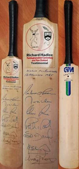 Richard Hadlee autograph testimonial notts cricket memorabilia silk cut challenge all rounder 1985 arundel ian botham imran khan clive rice viv richards signed GM mini bat