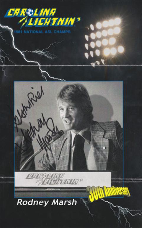 RODNEY MARSH signed Carolina Lightinin' NASL soccer poster football memorabilia