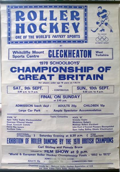Roller-Hockey-memorabilia-1978-Great-Britain-schoolboys-championship-poster-flyer-cleckheaton-yorkshire