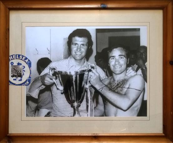 RON 'Chopper' HARRIS Signed Chelsea FC ECWC montage Pictured with Peter Osgood & the European Cup Winners Cup