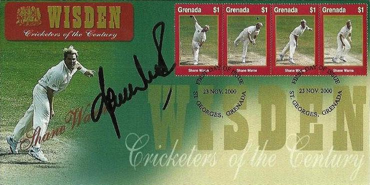 SHANE WARNE memorabilia Signed Wisden Cricketer of the Century First Day Cover Australia cricket memorabilia FDC autograph