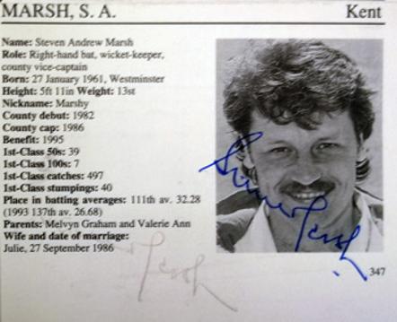 STEVE MARSH memorabilia Kent cricket memorabilia Cricketers Whos Who biopic signed autograph