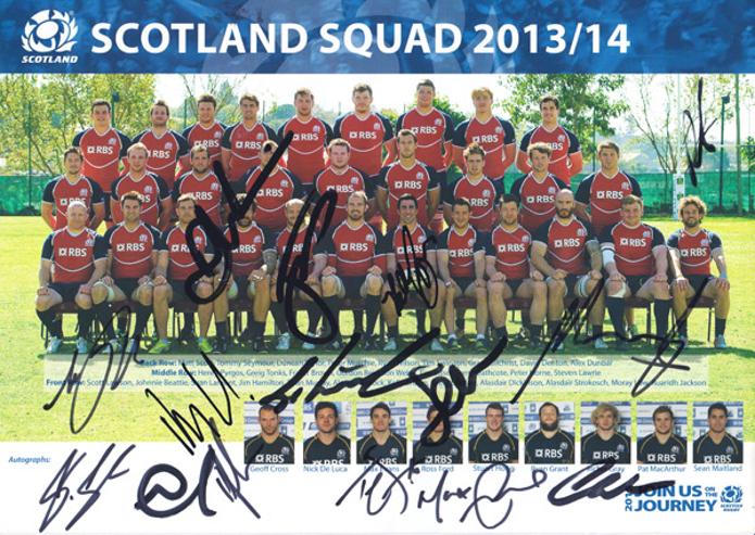Scotland-rugby-memorabilia-signed-2013-squad-team-photo-poster-join-us-on-the-journey-rbs-Autumn-Tests-Max-Evans-autograph-signature-srufc