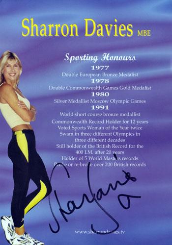 Sharron Davies Sharon signed Swimming bio pic card autographed memorabilia sports