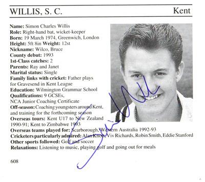 Simon-Willis-autograph-signed-kent-cricket-memorabilia-signature-captain-england-batsman-wicket-keeper-1995-county-cricketers-whos-who