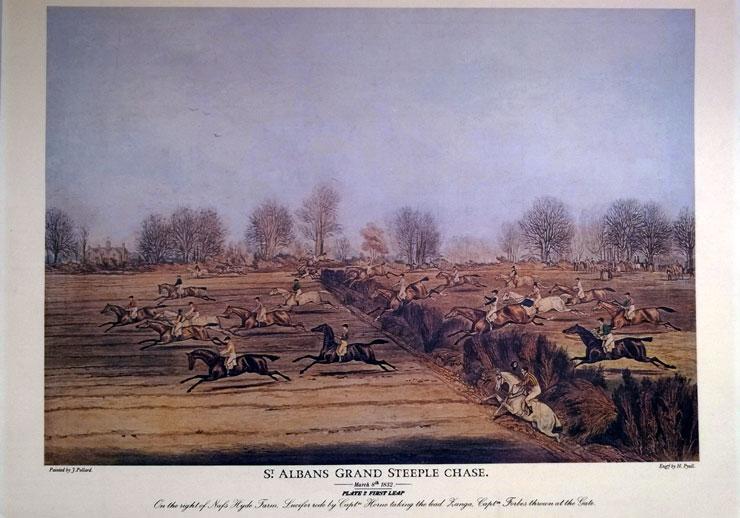 St-Albans-Grand-Steeplechase-James-Pollard-print-Plate-2-First-Leap-1832-Horse-Racing-memorabilia