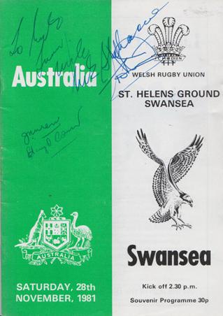 Swansea-rugby-memorabilia-1981-programme-Australia-signed-autograph-signature-wales-welsh