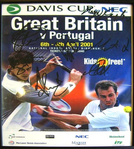 Tim-Henman-autograph-signed-Great-Britian-davis-cup-tennis-memorabilia-2001-greg-rusedski-signature-jeremy-bates-roger-taylor-Lee Childs-Martin Lee Portugal poster