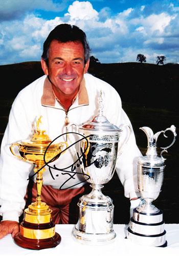Tony Jacklin signed US Open British Open Claret Jug Ryder Cup trophies photo golfing memorabilia
