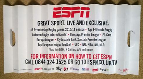 Wasps-rugby-union-memorabilia-London-ESPN-HD-sports-TV-advertising-promo-fan-try-concertina-fold-out-clapper