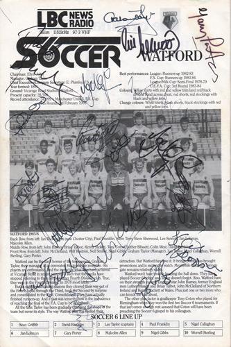 Watford-FC-football-memorabilia-London-6-a-side-indoor-soccer-championships-programme-signed-Wembley-Arena-LBC-team-autographs
